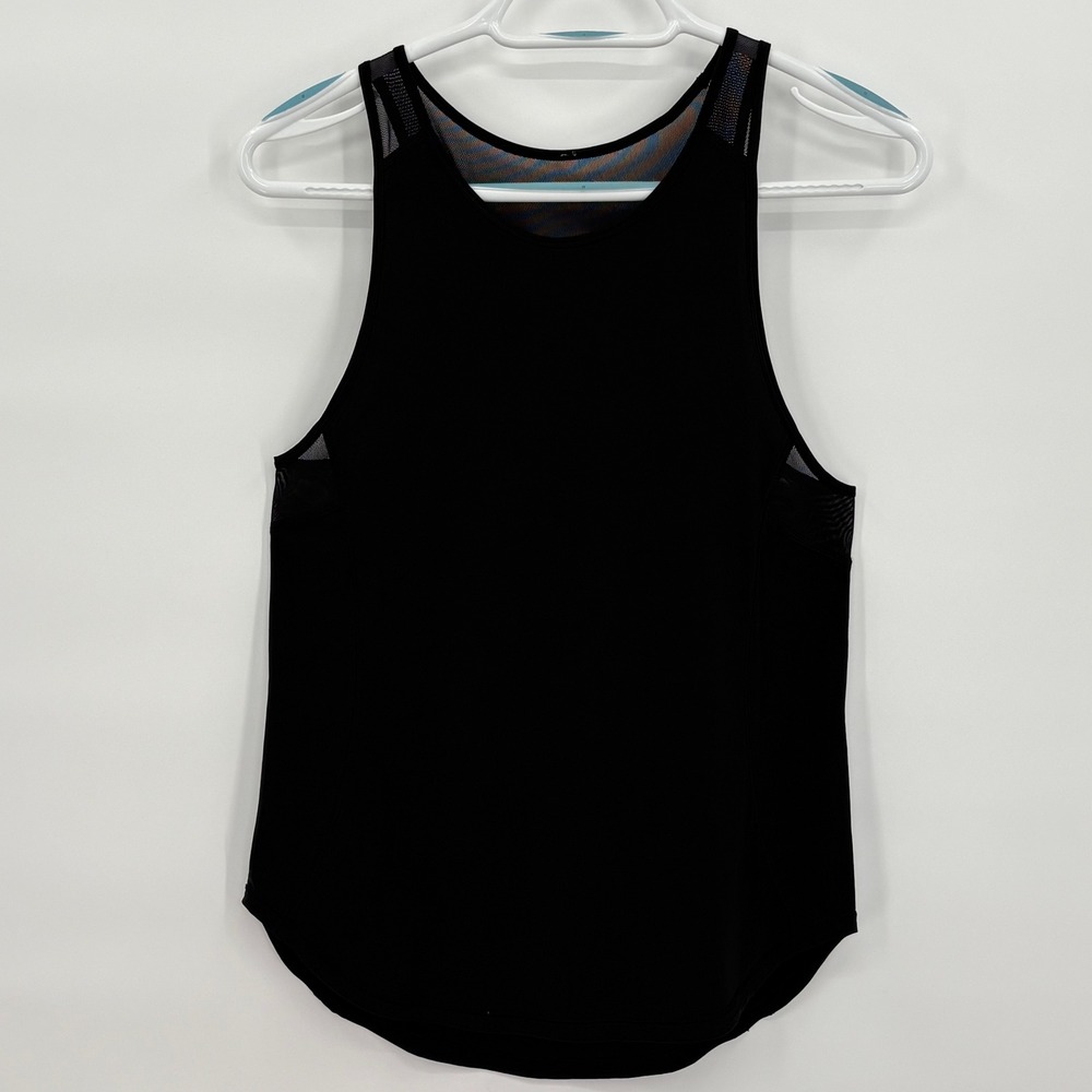 Lululemon Womens Black Mesh Panel Activewear Tank Top Curved Hem Sleeveless